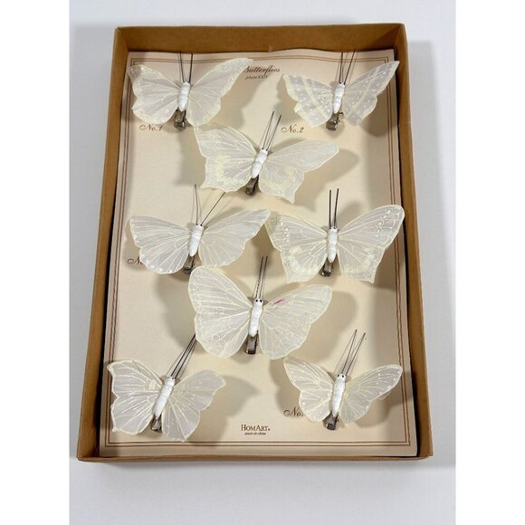 Vintage‎ Set Of 8 by HomArt  White Rice Paper Butterfly Ornaments With Clips - Picture 2 of 8
